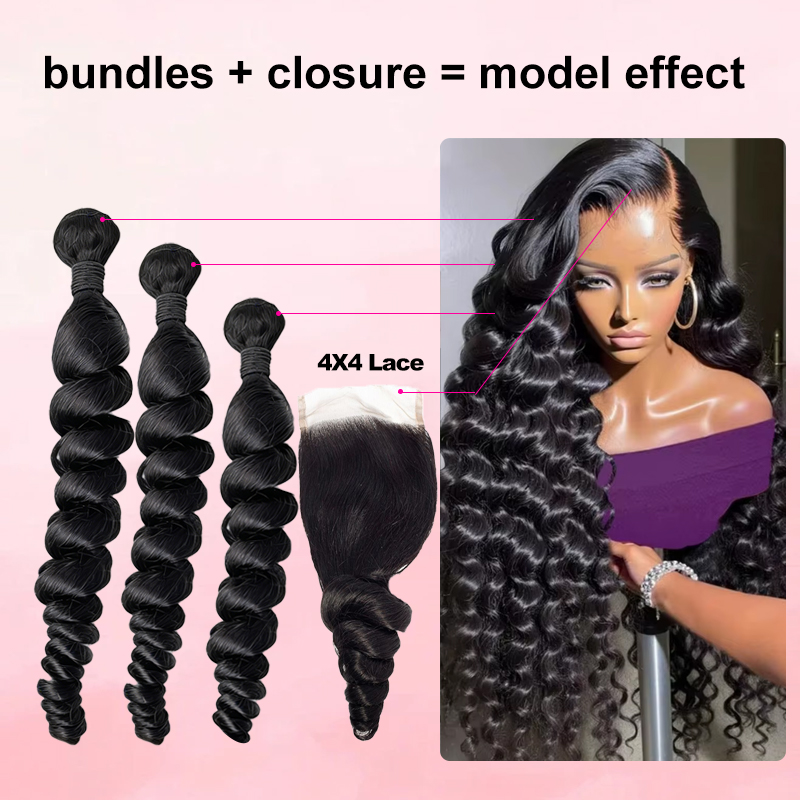 30～40インチのルーズウェーブヘアバンドル、4x4レースク - Deep Wave 3 Bundles With Closure のレビューと価格