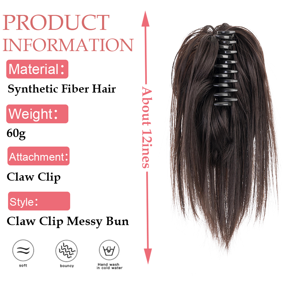Snoilite 合成ストレート爪クリップシニヨンふわふわド - Claw Clip Messy Bun Hair Piece のレビューと価格