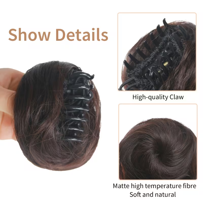クロウクリップ付き合成毛ヘアバン、滑らかな丸いドーナツヘアス - Claw Clip Messy Bun Hair Piece のレビューと価格