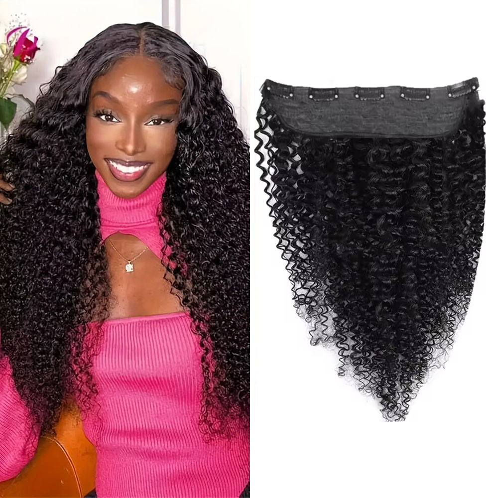 ワンピースヘアエクステ用クリップ1個、ナチュラルで縮れのある - Seamless Clip In Hair Extensions Human Hair のレビューと価格