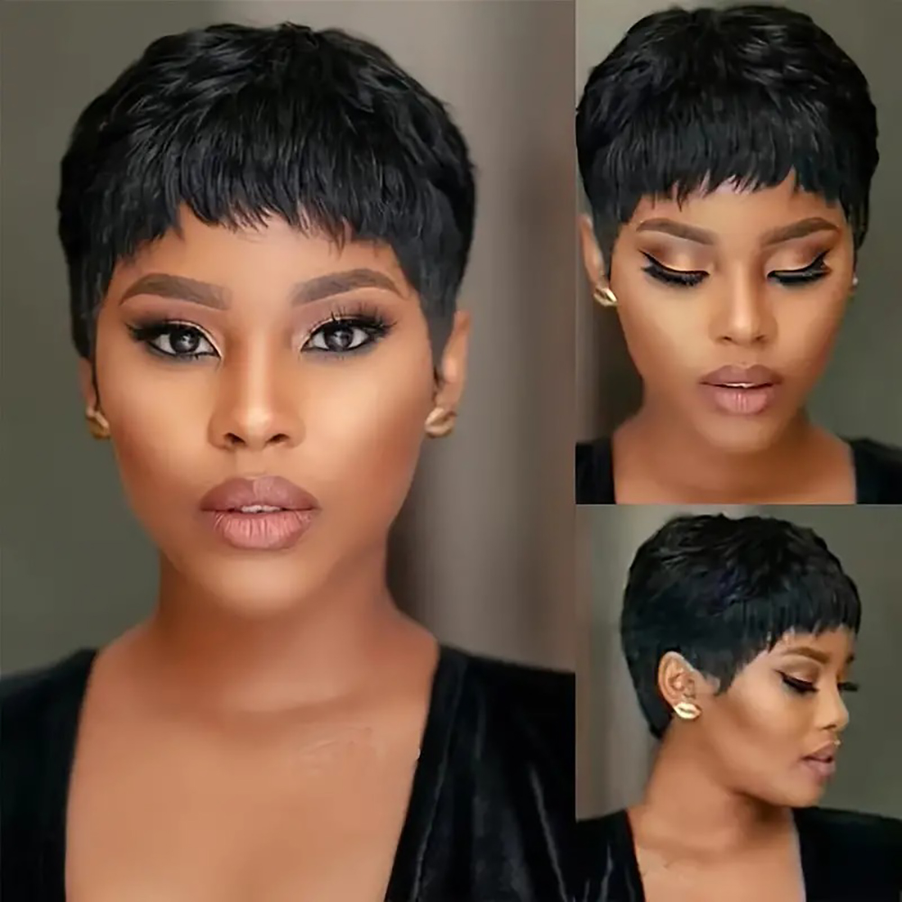 ショートストレート人毛ウィッグ ナチュラルカラー ブラジリア - Short Pixie Cut Wig Human Hair Cheap のレビューと価格