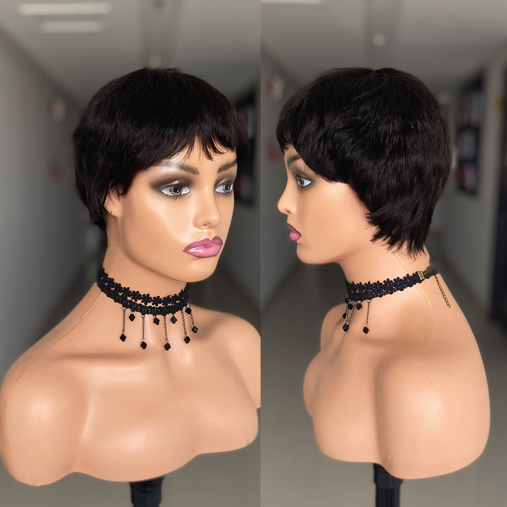 ショートストレート人毛ウィッグ ナチュラルカラー ブラジリア - Short Pixie Cut Wig Human Hair Cheap のレビューと価格