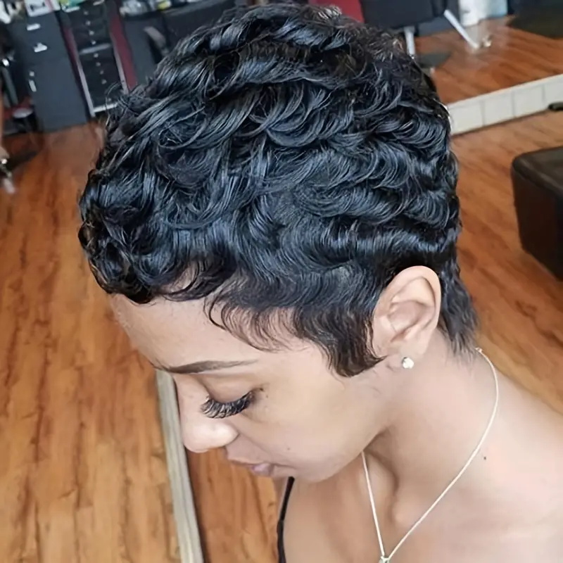 ショートボブピクシーカットウィッグ ピクシーカール人毛ブラジ - Short Pixie Cut Wig Human Hair Cheap のレビューと価格