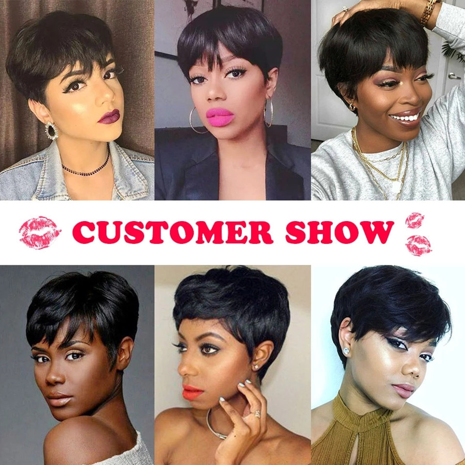 ショートボブピクシーカットウィッグ ピクシーカール人毛ブラジ - Short Pixie Cut Wig Human Hair Cheap のレビューと価格