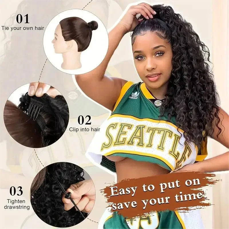 ロング変態カーリー巾着ポニーテールエクステンション女性のため - Drawstring Afro Curly Puff Ponytail のレビューと価格