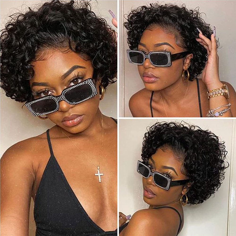 ショートピクシーカットウィッグカーリー人毛ウィッグ安いアフロ - Short Pixie Cut Wig Human Hair Cheap のレビューと価格