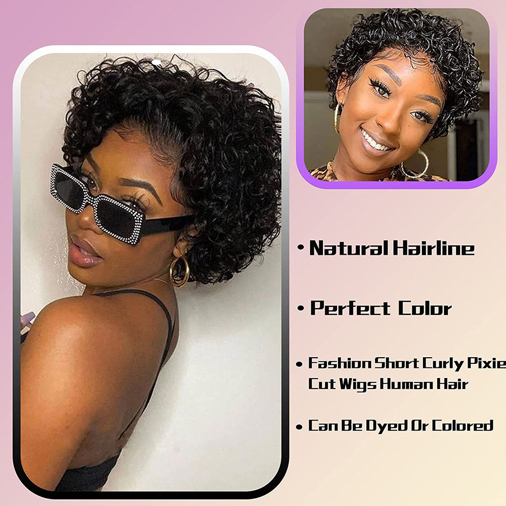 ショートピクシーカットウィッグカーリー人毛ウィッグ安いアフロ - Short Pixie Cut Wig Human Hair Cheap のレビューと価格