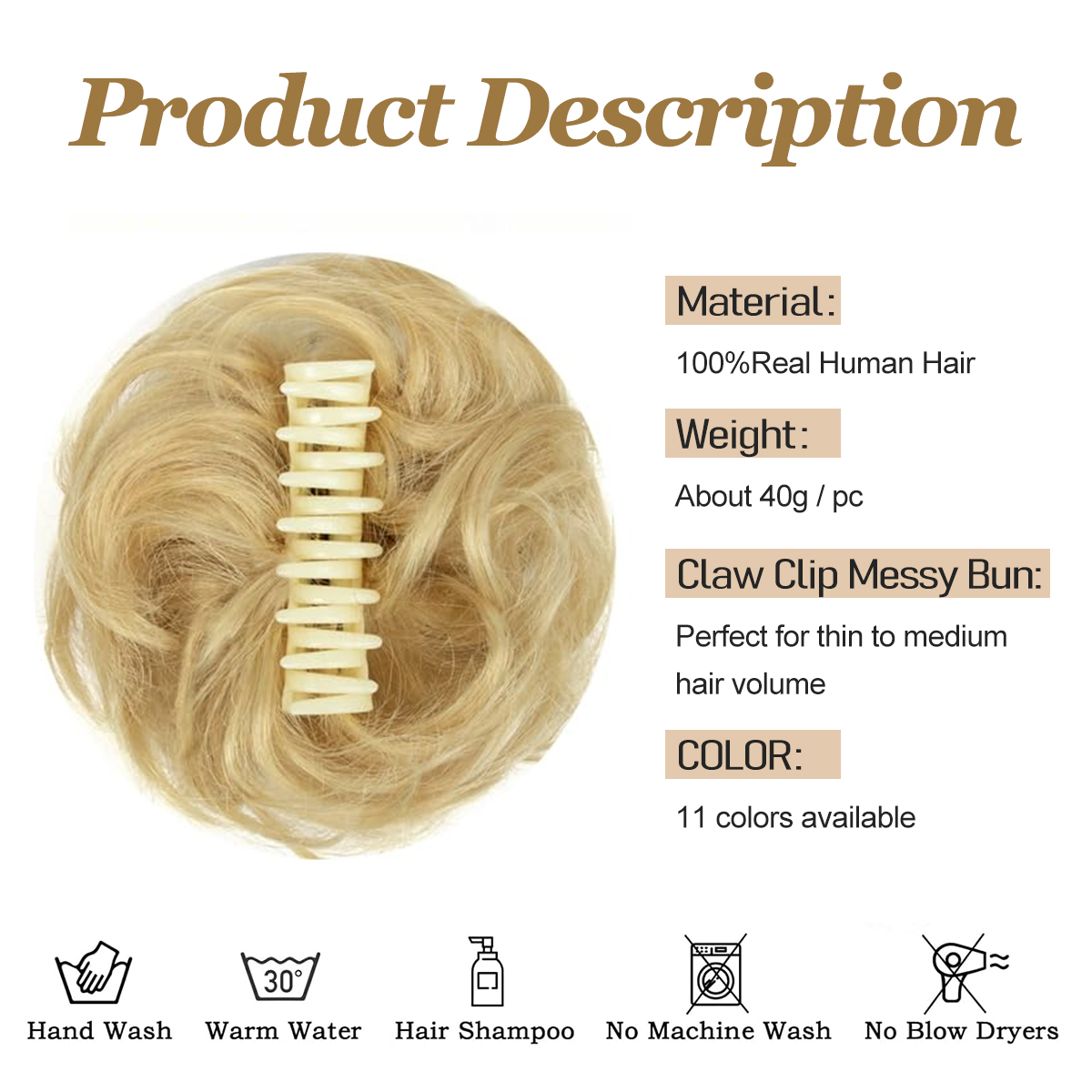 メッシーバンヘア ウェーブ クロークリップ ヘアバン フェイ - Claw Clip Messy Bun Hair Piece のレビューと価格