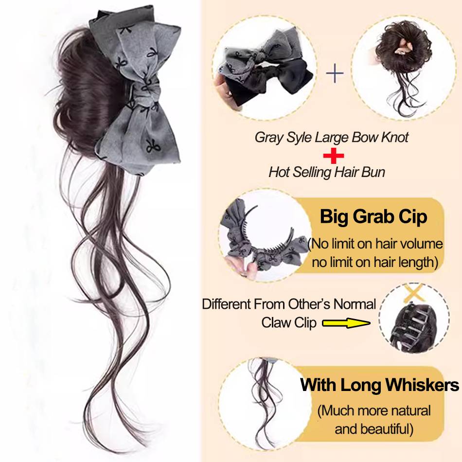 人工おだんごヘアエクステンションちょう結び爪クリップグレース - Claw Clip Messy Bun Hair Piece のレビューと価格