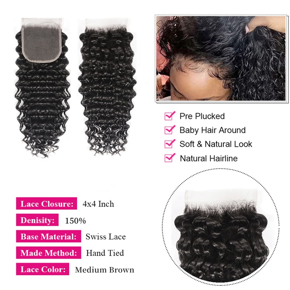 30～32インチのディープウェーブナチュラルカラーヘアバンド - Deep Wave 3 Bundles With Closure のレビューと価格