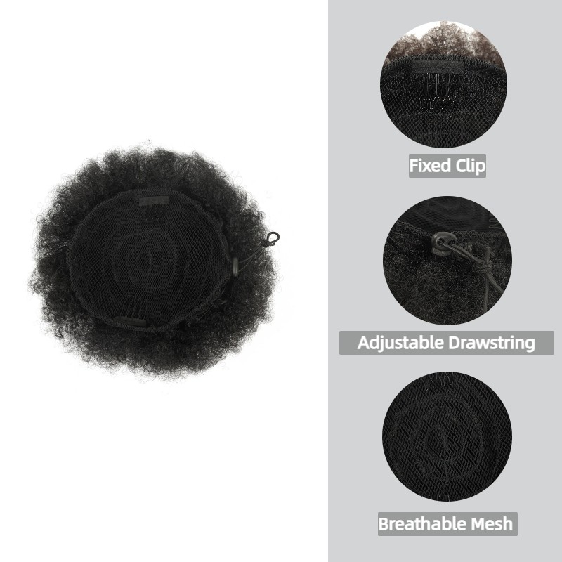 アフロパフドローストリングポニーテールエクステンション　縮れ - Drawstring Afro Curly Puff Ponytail のレビューと価格