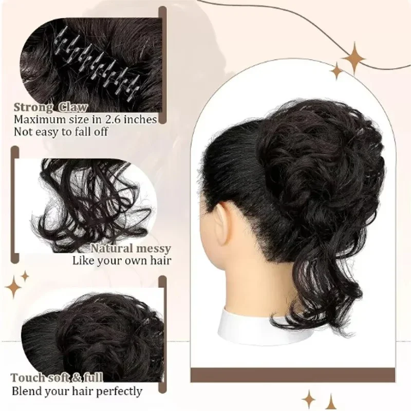 乱雑なおだんごヘアピース女性のためのクリップ爪ヘアピース合成 - Claw Clip Messy Bun Hair Piece のレビューと価格
