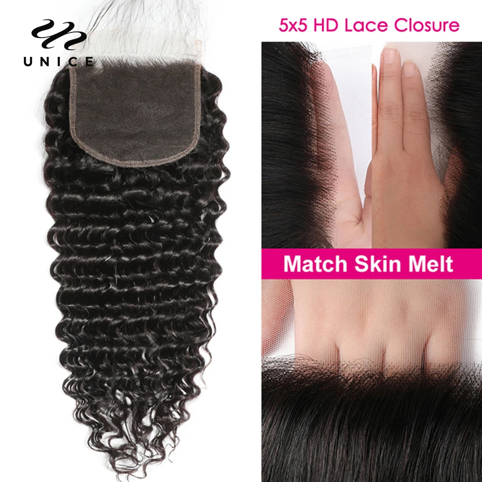 UNice Hair ディープウェーブ 5x5 HD レース - Deep Wave 3 Bundles With Closure のレビューと価格