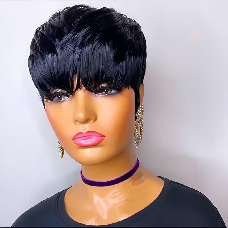 ショートピクシーカット人毛ウィッグ 女性用 レイヤードピクシ - Short Pixie Cut Wig Human Hair Cheap のレビューと価格