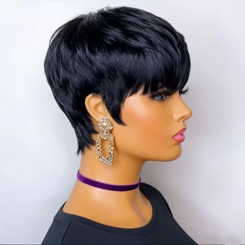 ショートピクシーカット人毛ウィッグ 女性用 レイヤードピクシ - Short Pixie Cut Wig Human Hair Cheap のレビューと価格