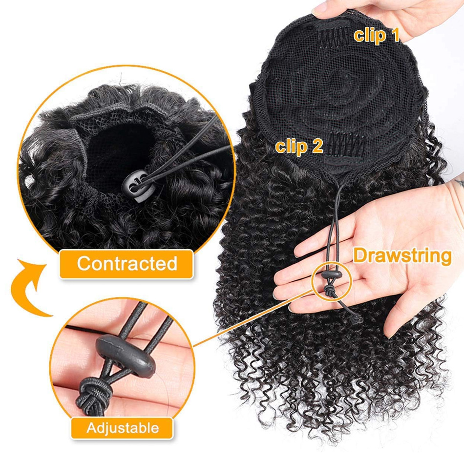 ポニーテール人毛アフロ縮毛カーリードローストリングポニーテー - Seamless Clip In Hair Extensions Human Hair のレビューと価格