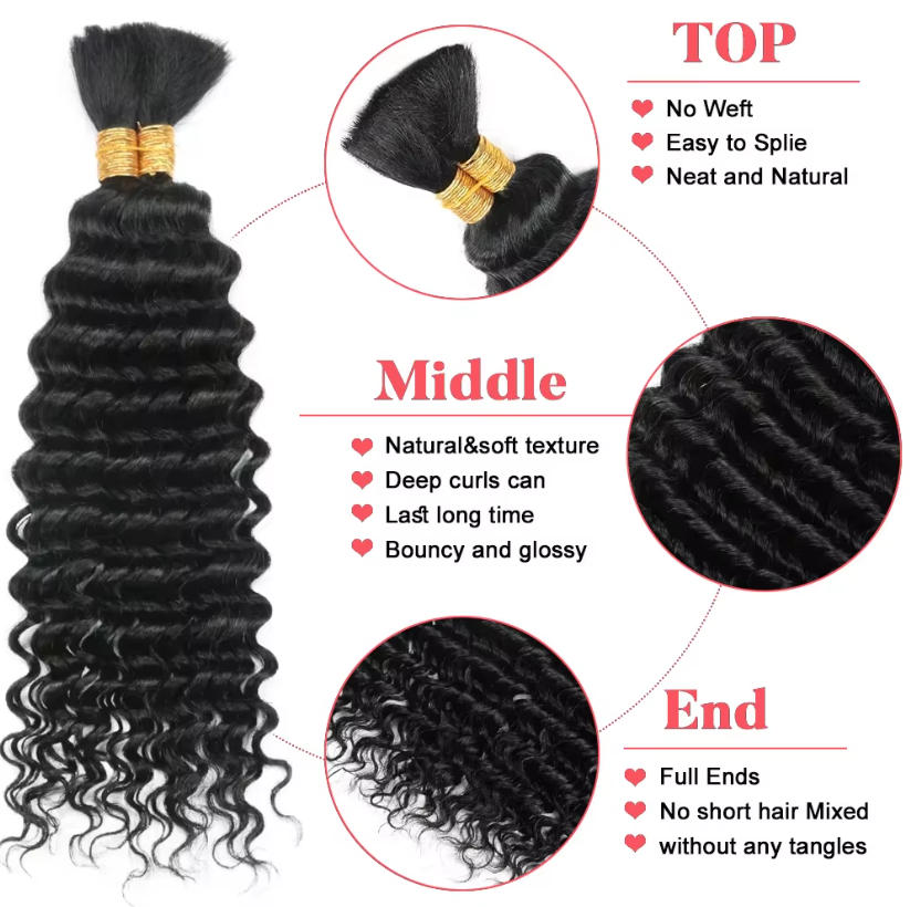 ルーズバルク人毛ディープウォーターウェーブ編み込みヘア110 - Water Wave Bulk Human Hair For Braiding のレビューと価格