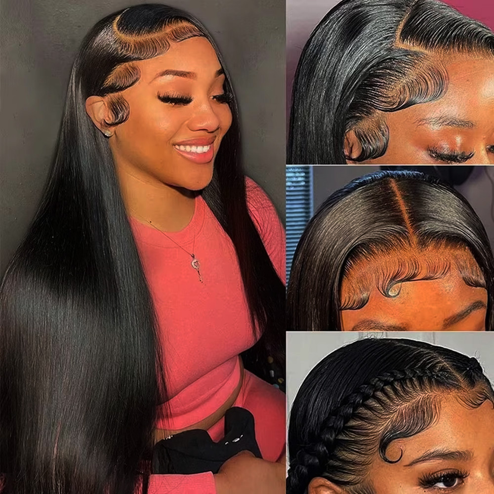 ナチュラルブラックシルキーボーンストレートエクストラロングブ - Lace Front Wigs のレビューと価格