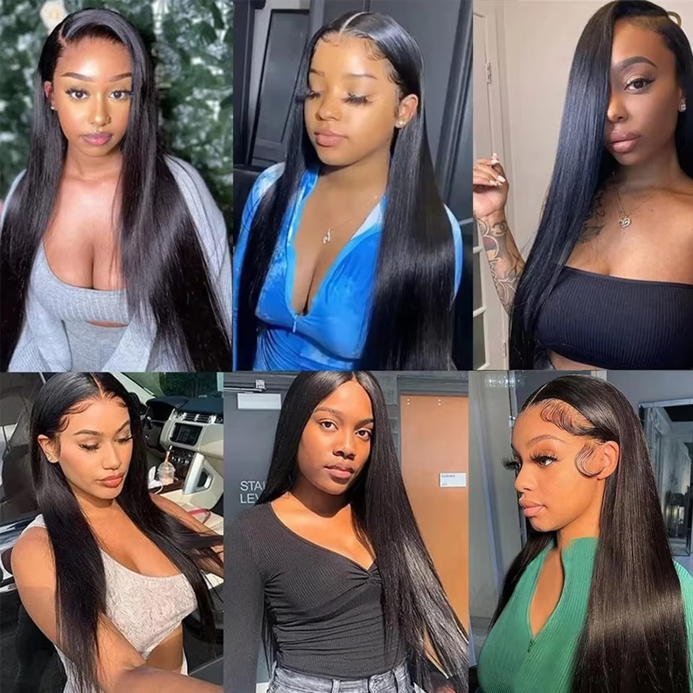 ナチュラルブラックシルキーボーンストレートエクストラロングブ - Lace Front Wigs のレビューと価格