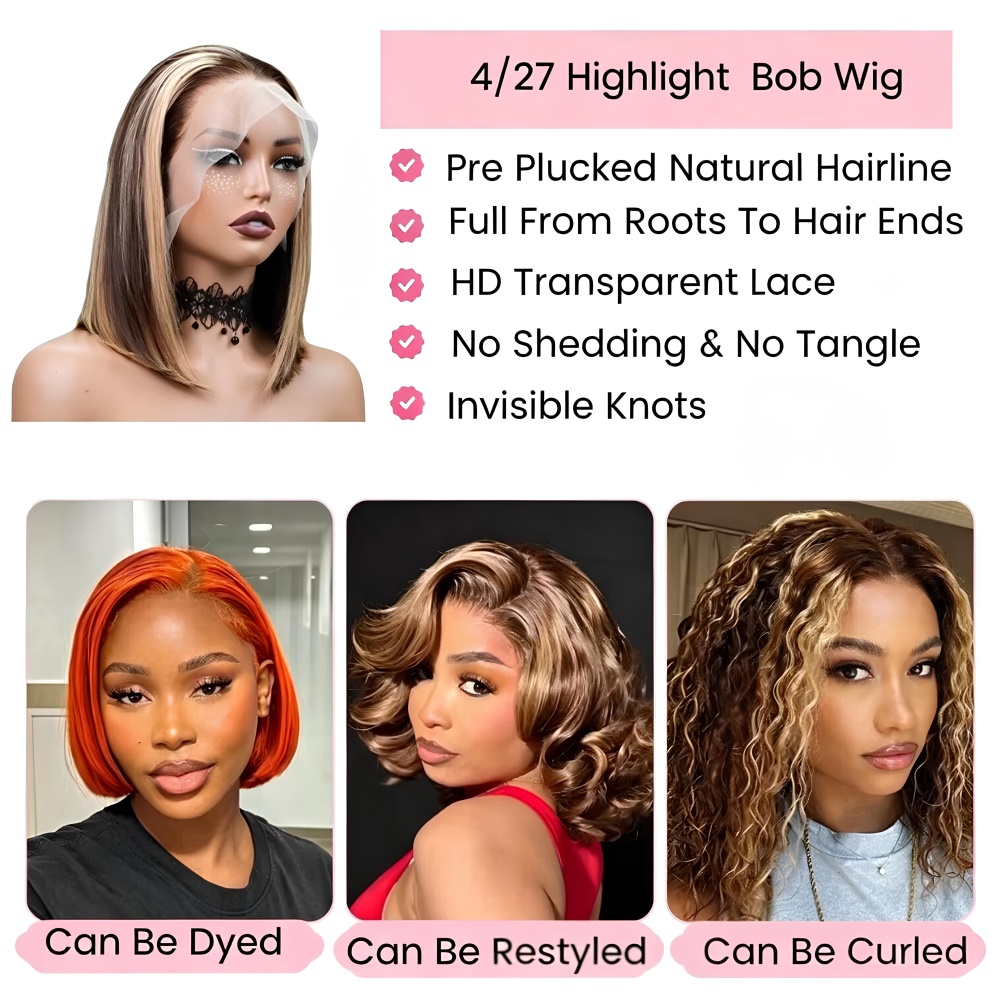 ハニーブロンドボブウィッグ人毛P4/27オンブレハイライト1 - Glueless Wear And Go Human Hair Wig のレビューと価格