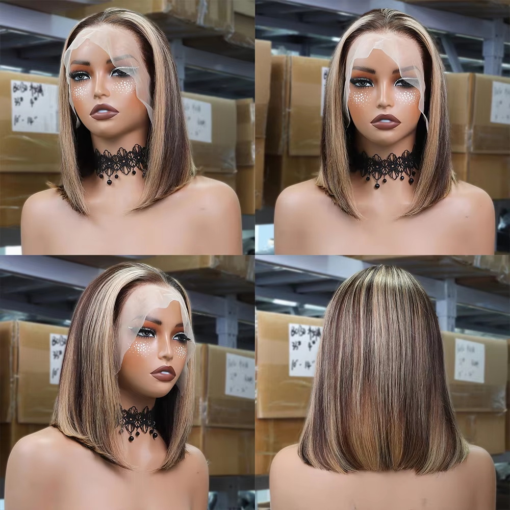 ハニーブロンドボブウィッグ人毛P4/27オンブレハイライト1 - Glueless Wear And Go Human Hair Wig のレビューと価格