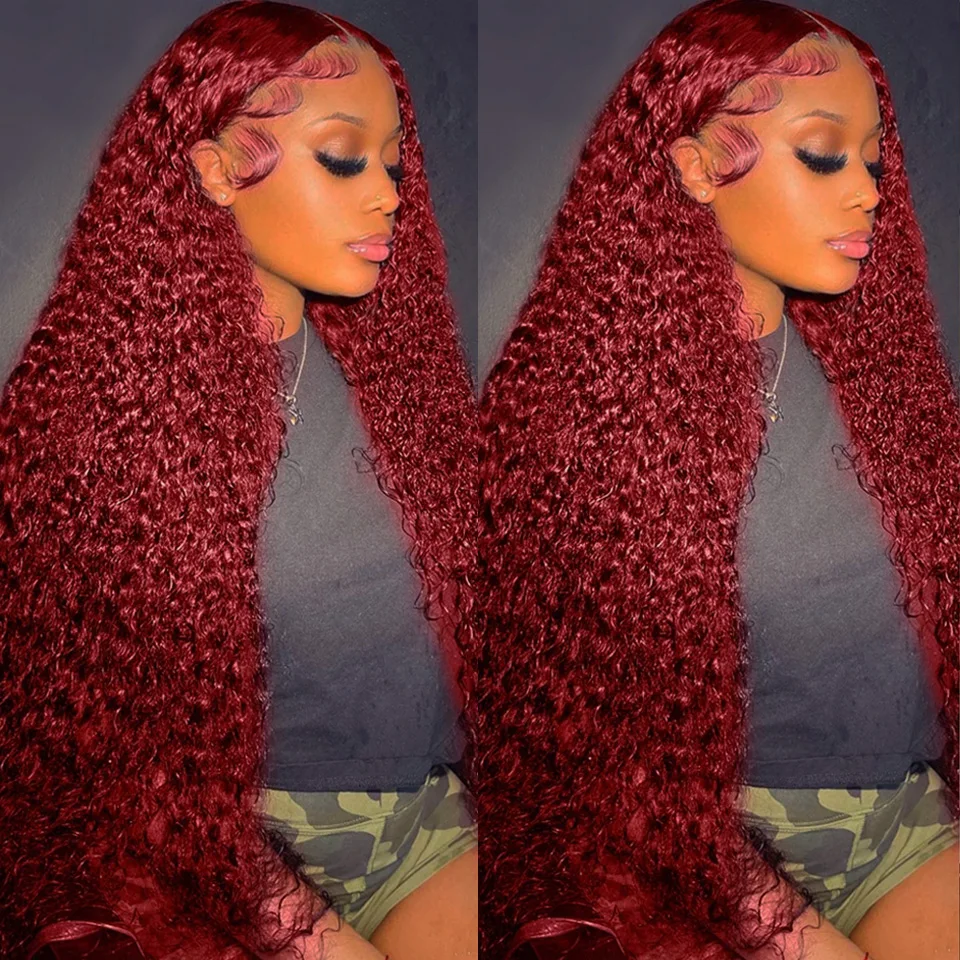 99Jバーガンディカラーのディープウェーブ、密度200、13 - Lace Front Wigs のレビューと価格