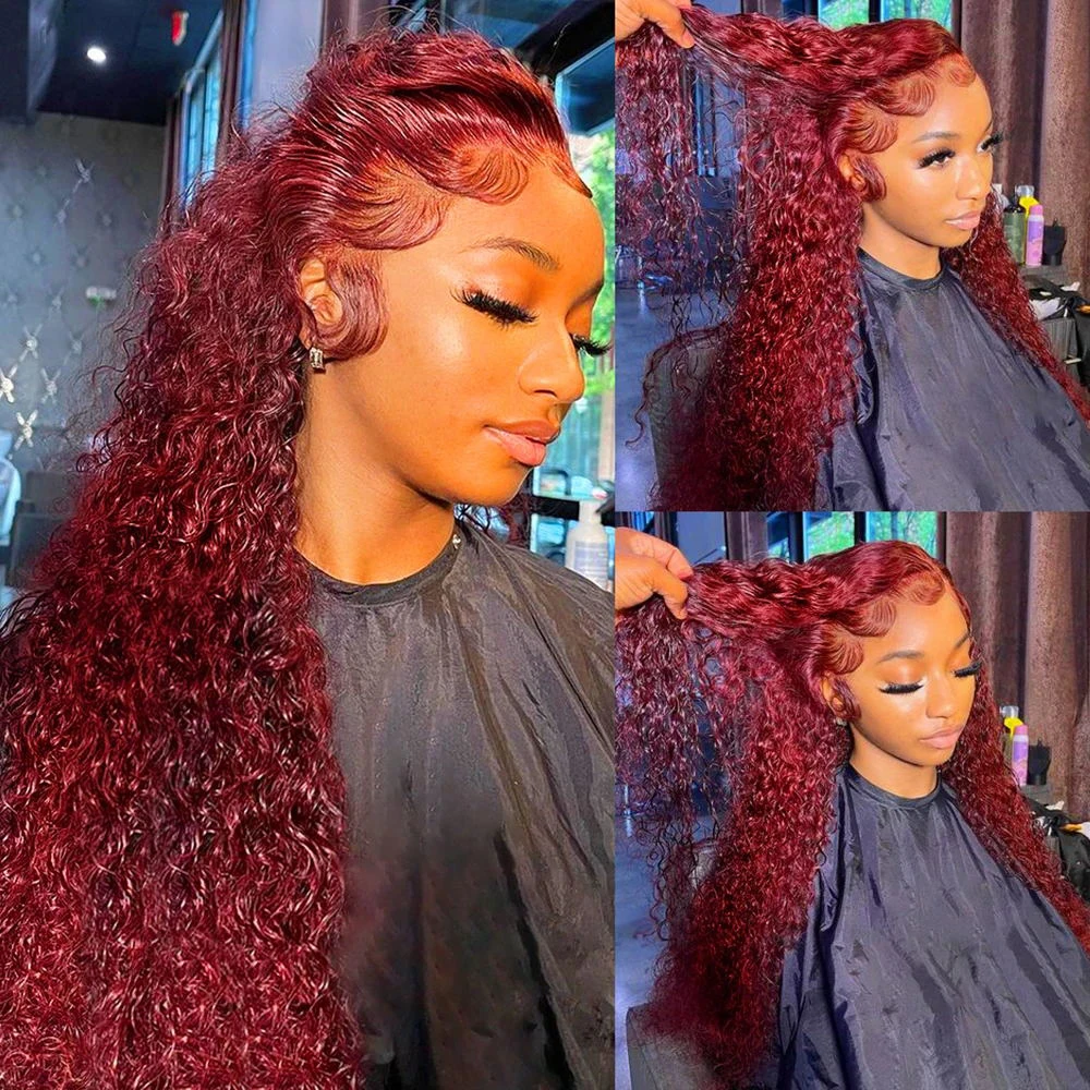 99Jバーガンディカラーのディープウェーブ、密度200、13 - Lace Front Wigs のレビューと価格