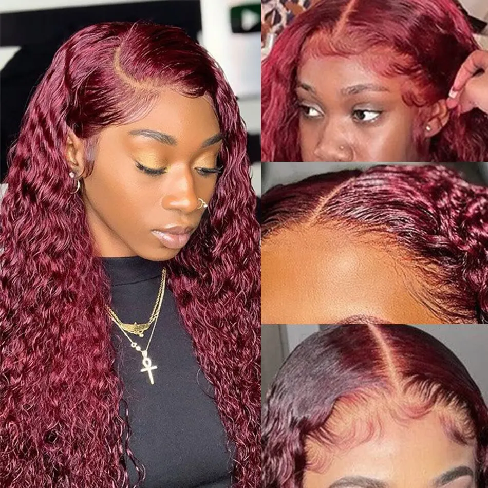 99Jバーガンディカラーのディープウェーブ、密度200、13 - Lace Front Wigs のレビューと価格