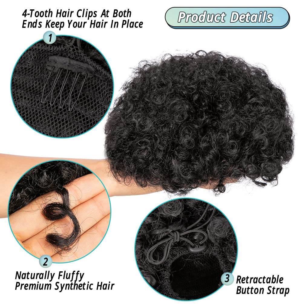 小さな女の子と女性のための合成アフロパフ巾着ポニーテール、小 - Drawstring Afro Curly Puff Ponytail のレビューと価格