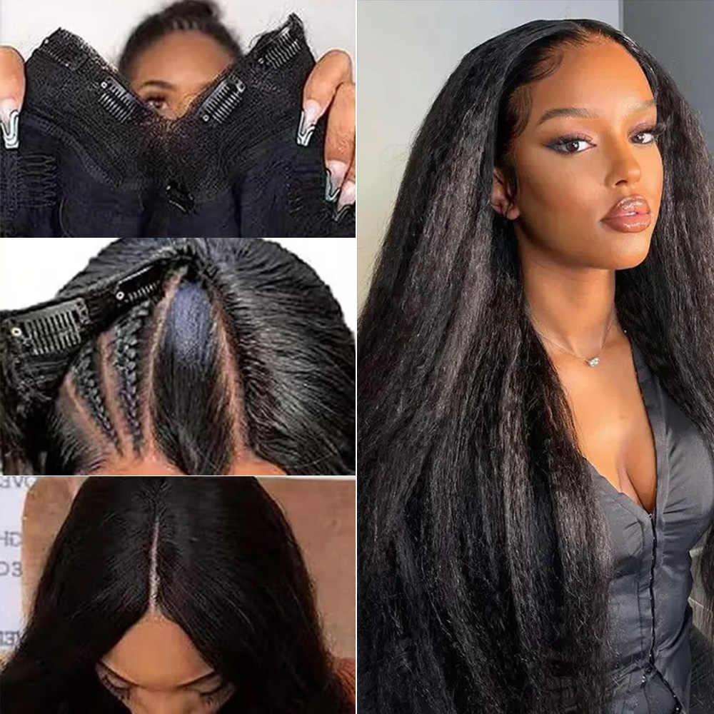 縮毛矯正加工済みストレート人毛V字型ウィッグ 16～32イン - Glueless Wear And Go Human Hair Wig のレビューと価格