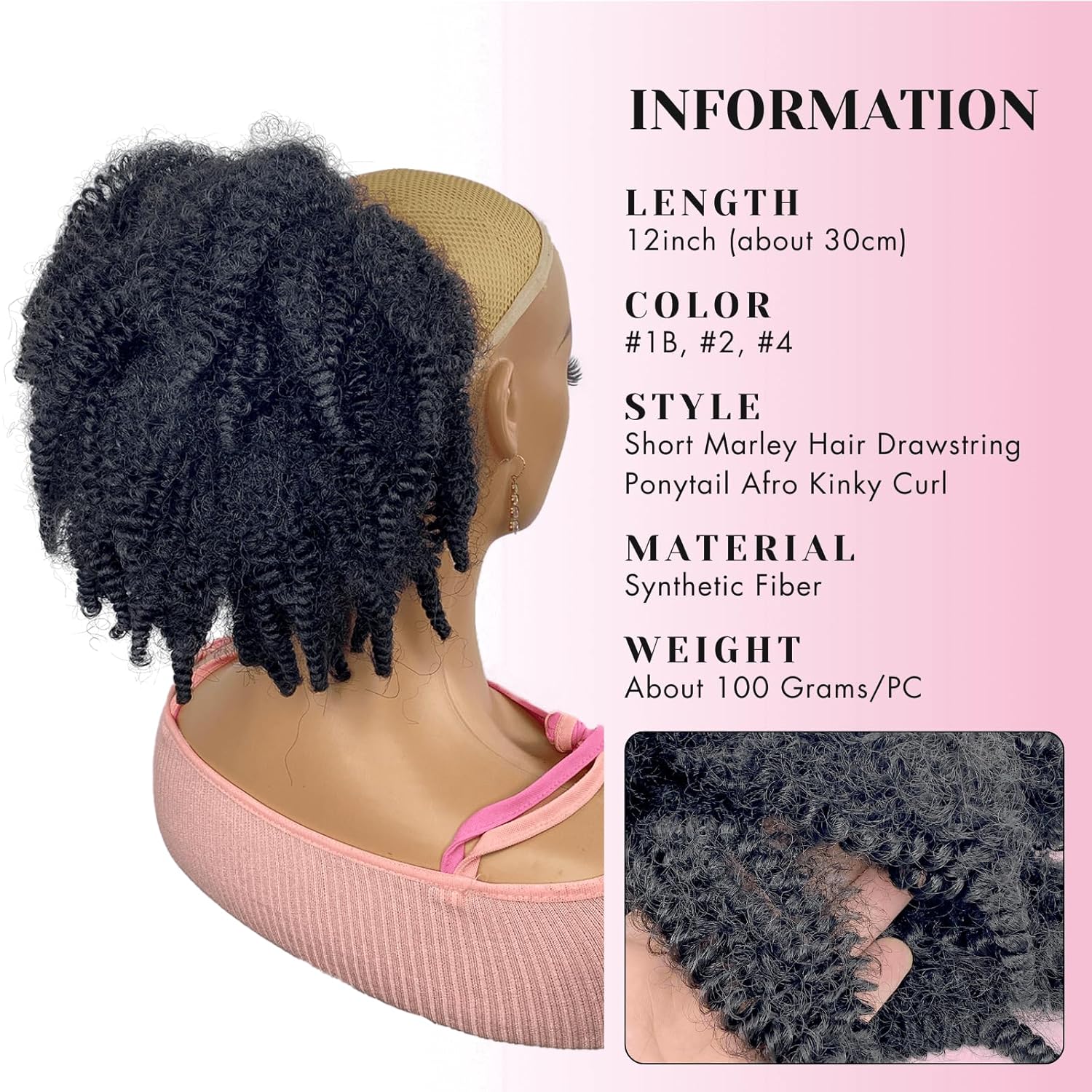 12インチ ショート マーリーヘア ドローストリング ポニー - Drawstring Afro Curly Puff Ponytail のレビューと価格