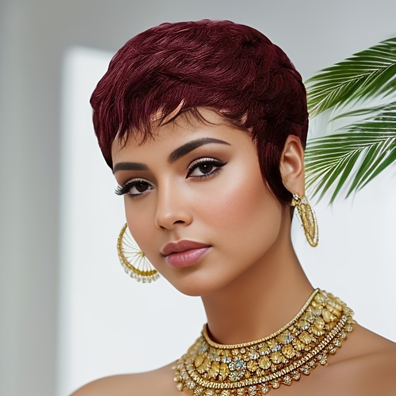 赤いウィッグ 人毛 ショートピクシーウィッグ 黒人女性用 9 - Short Pixie Cut Wig Human Hair Cheap のレビューと価格