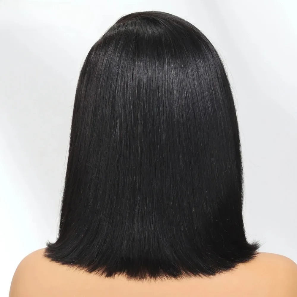 黒色のショートボブストレートレースフロントウィッグ（前髪付き - Pre Parted 13X4 Lace Front Bob Wig のレビューと価格