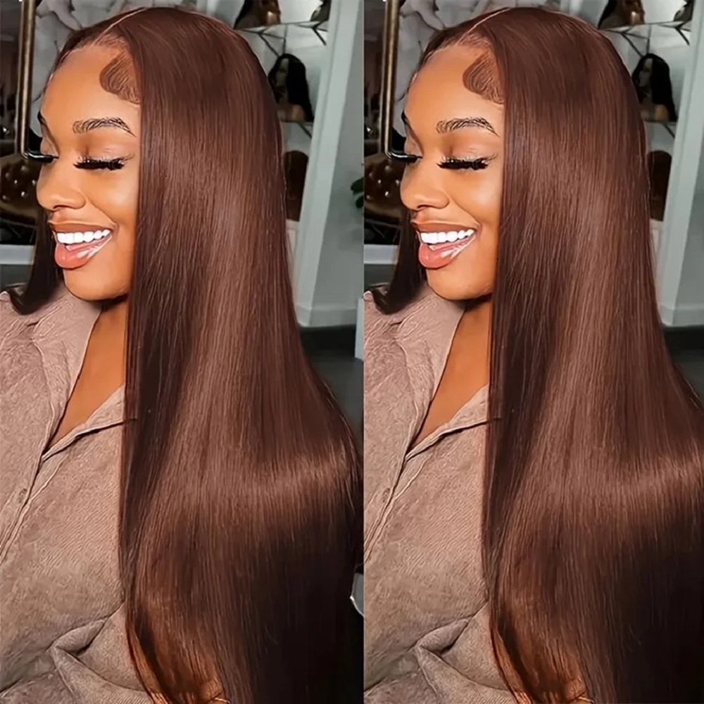 チョコレートカラー 13x4 HDレースフロントウィッグ 密 - Lace Front Wigs のレビューと価格