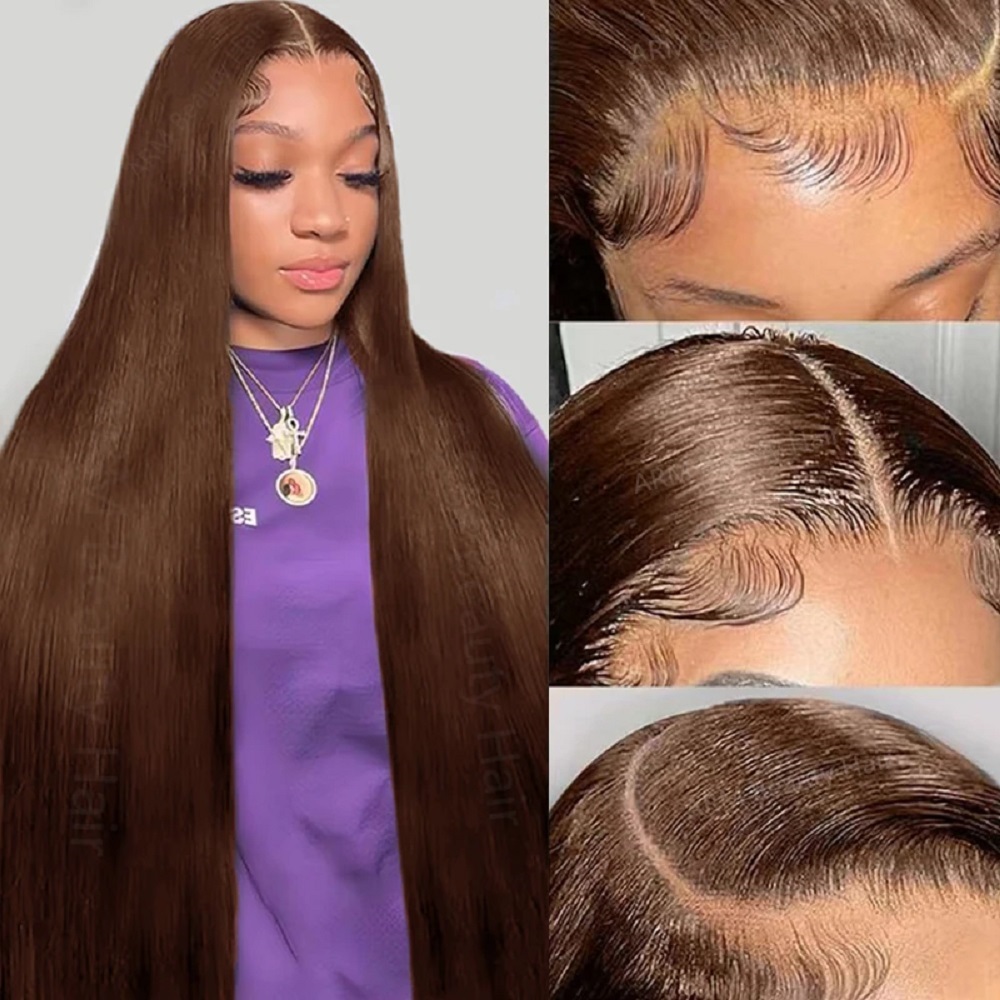 チョコレートカラー 13x4 HDレースフロントウィッグ 密 - Lace Front Wigs のレビューと価格