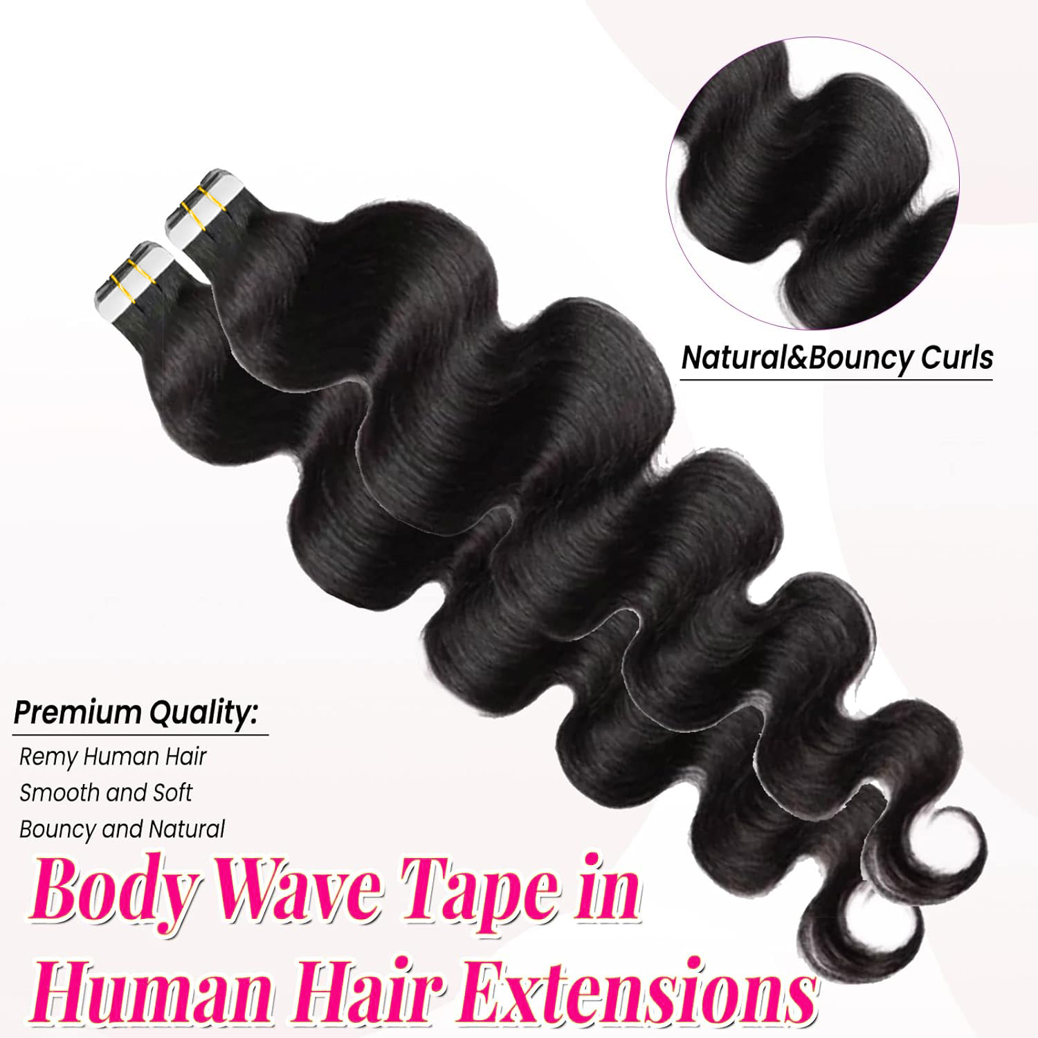 テープ式人毛エクステ ボディウェーブ 20枚入り/パック 1 - Invisible Tape In Extensions Real Hair のレビューと価格