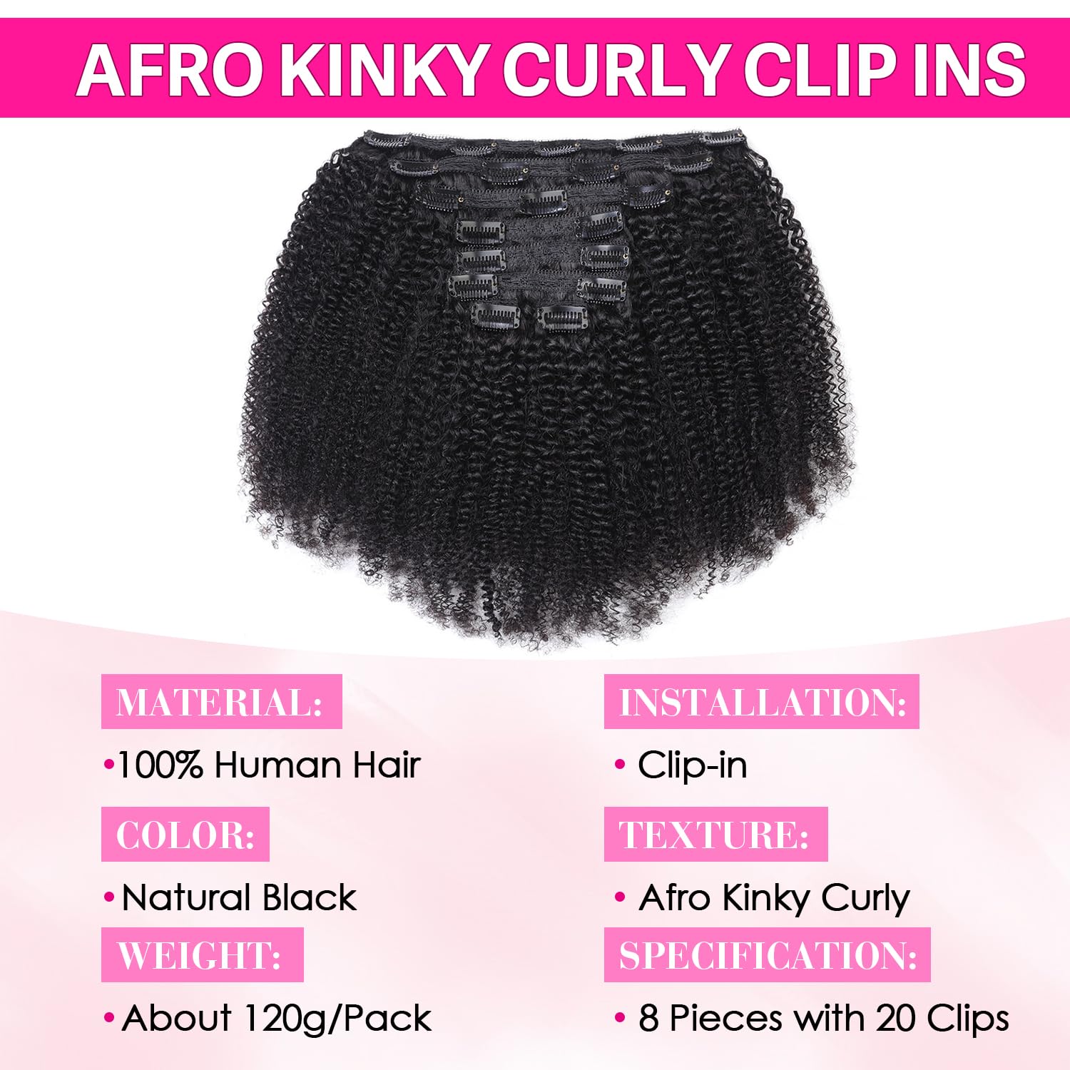 アフロカーリークリップイン人毛レミーヘアエクステンション 1 - Seamless Clip In Hair Extensions Human Hair のレビューと価格