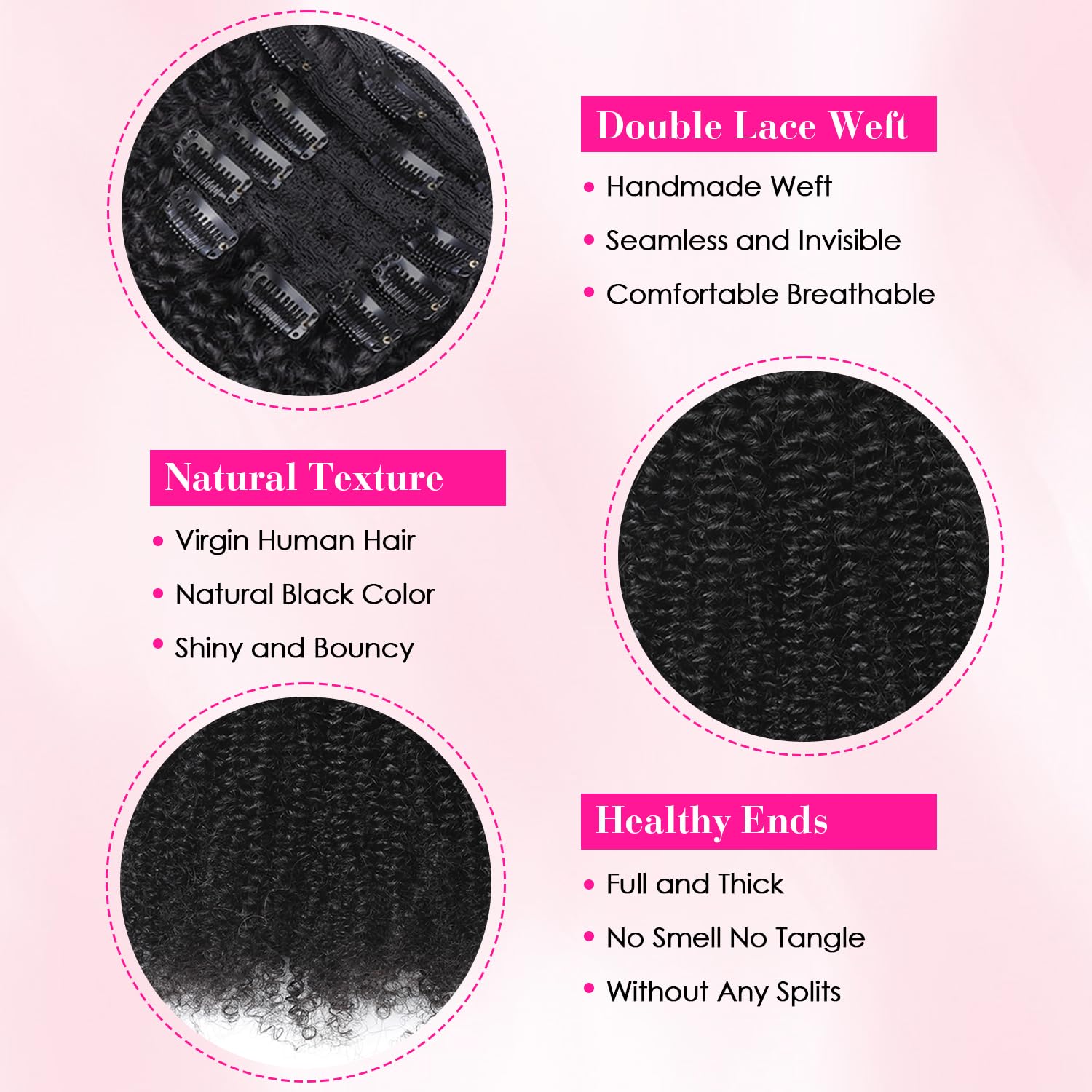 アフロカーリークリップイン人毛レミーヘアエクステンション 1 - Seamless Clip In Hair Extensions Human Hair のレビューと価格