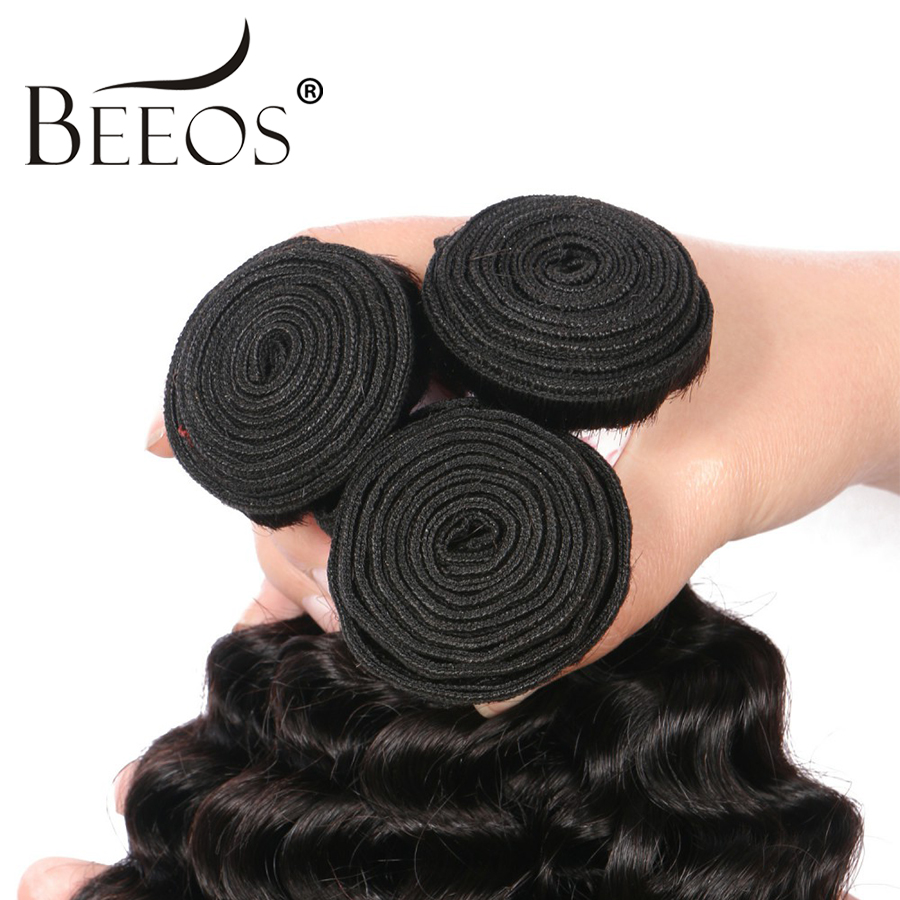 Bebeos-自然な巻き毛のブラジルのヘアエクステンション, - Deep Wave 3 Bundles With Closure のレビューと価格