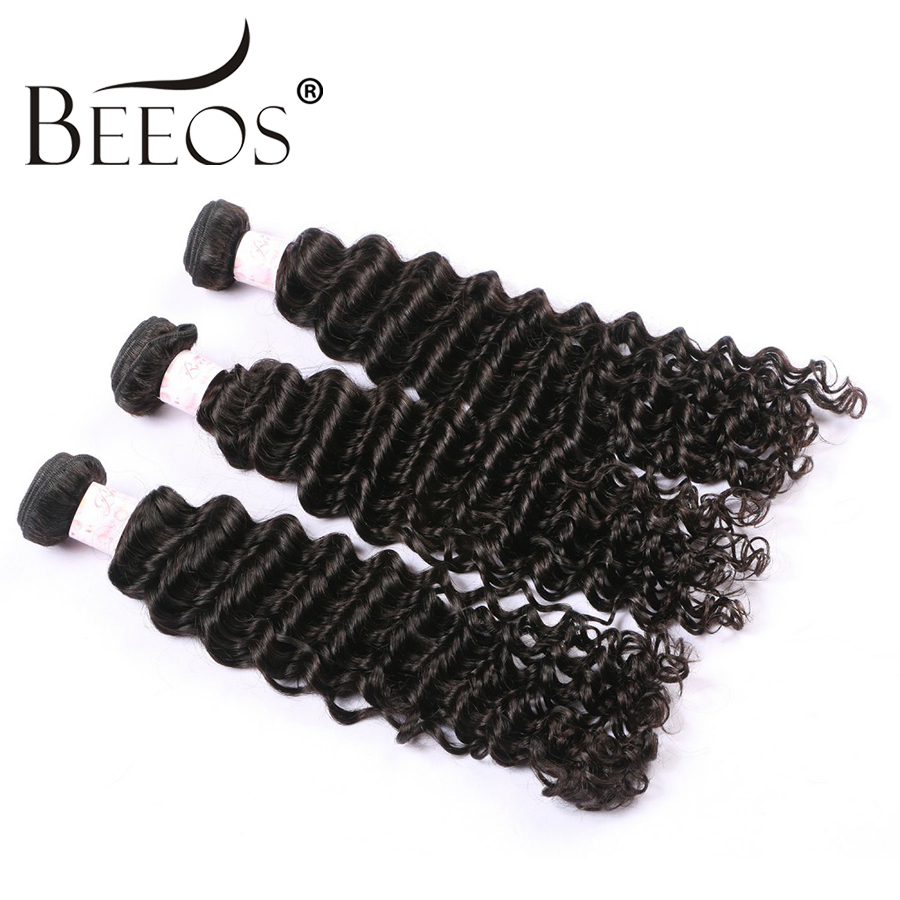 Bebeos-自然な巻き毛のブラジルのヘアエクステンション, - Deep Wave 3 Bundles With Closure のレビューと価格