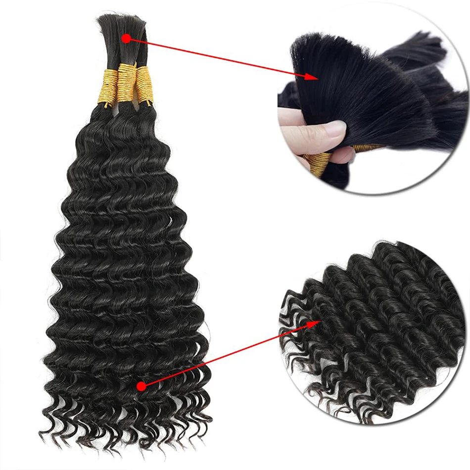 ディープウォーターウェーブ、ウェフトなし、未加工バージン人毛 - Water Wave Bulk Human Hair For Braiding のレビューと価格