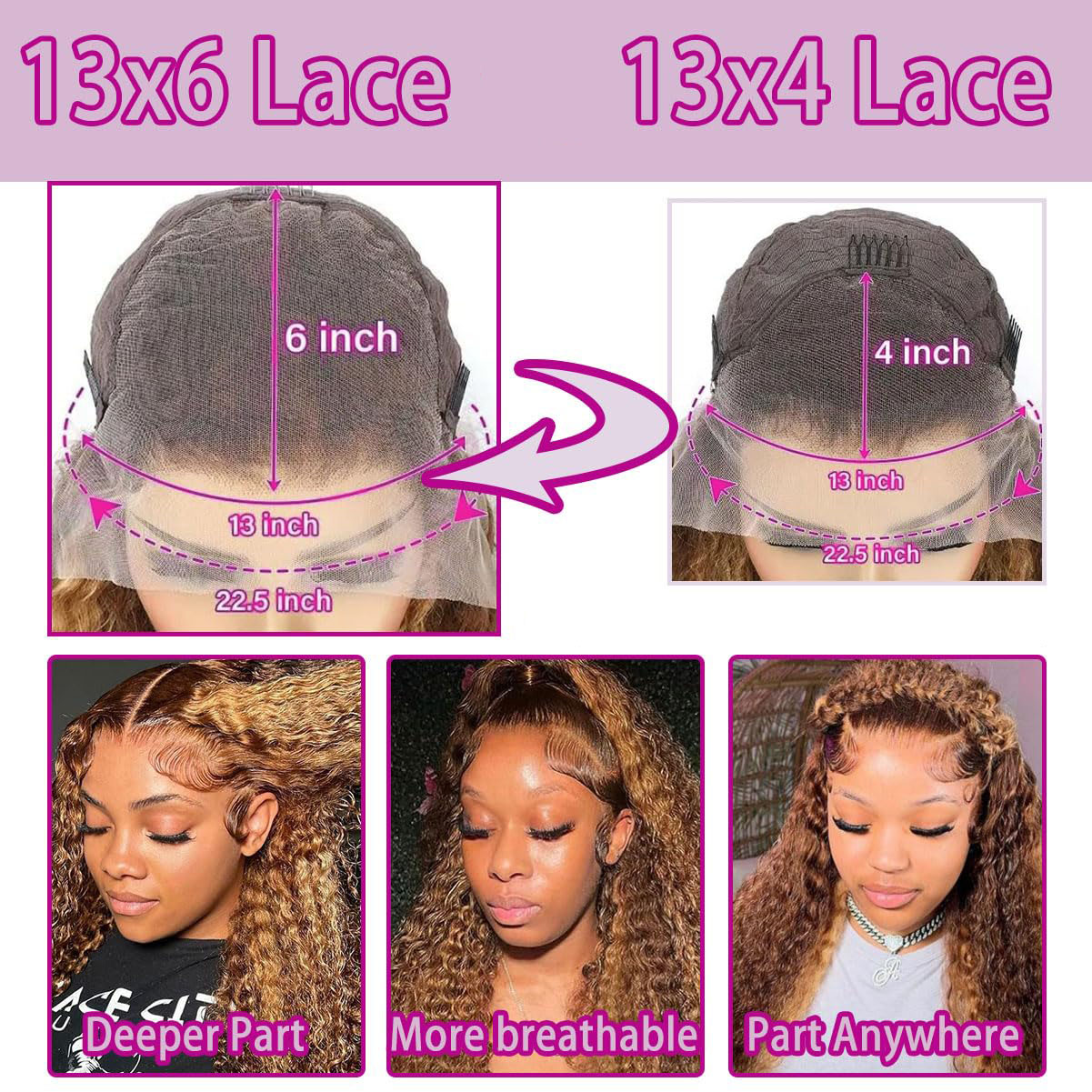 36インチ ディープウェーブ P4/27 ハイライト オンブ - Lace Front Wigs のレビューと価格