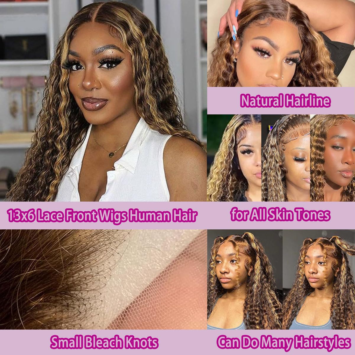 36インチ ディープウェーブ P4/27 ハイライト オンブ - Lace Front Wigs のレビューと価格