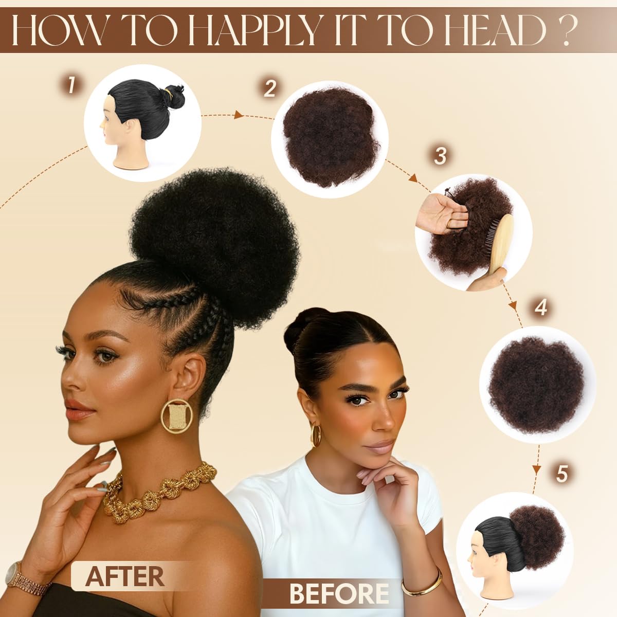 アフロパフ合成ドローストリングポニーテール縮れ毛ヘアバンクリ - Drawstring Afro Curly Puff Ponytail のレビューと価格
