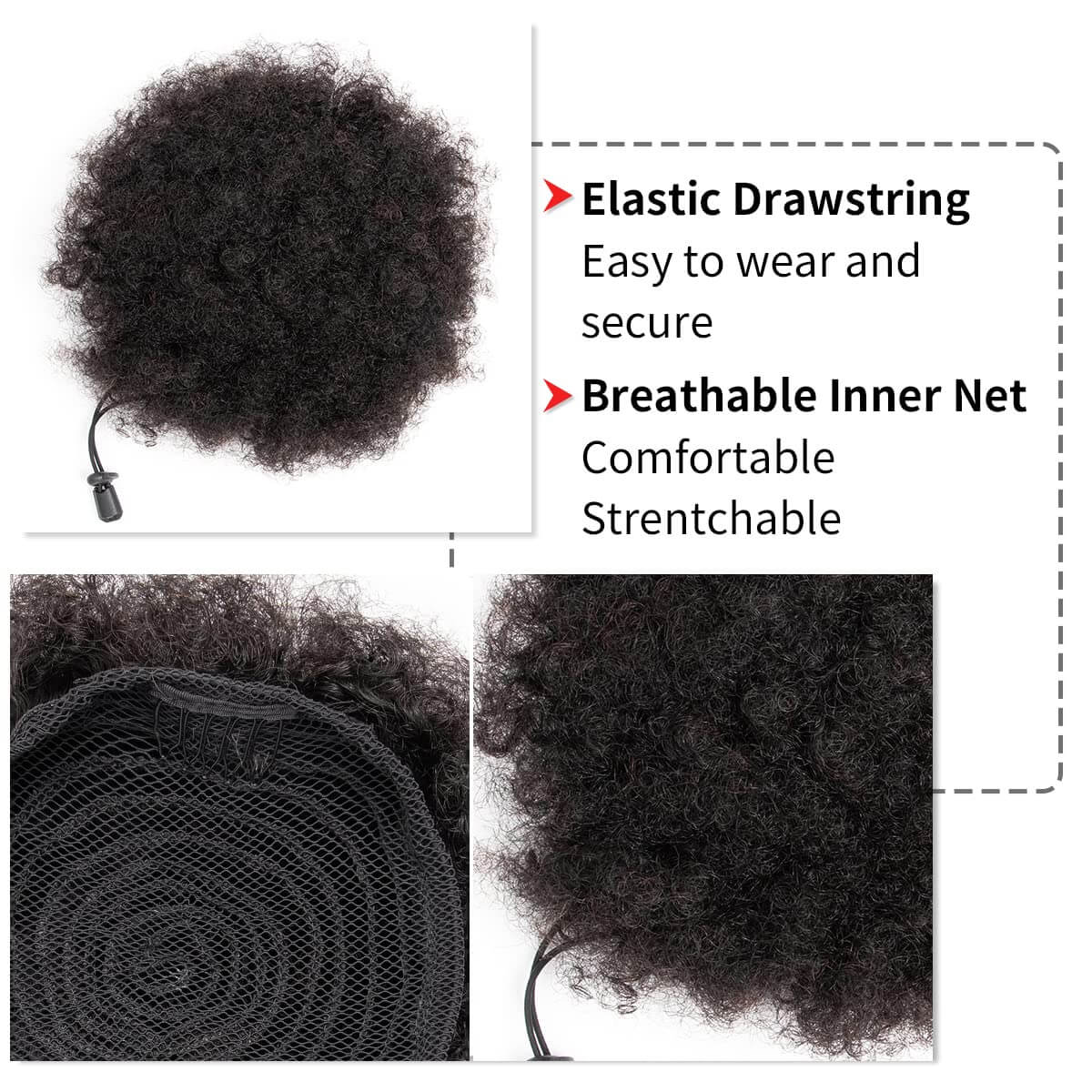 アフロパフ合成ドローストリングポニーテール縮れ毛ヘアバンクリ - Drawstring Afro Curly Puff Ponytail のレビューと価格