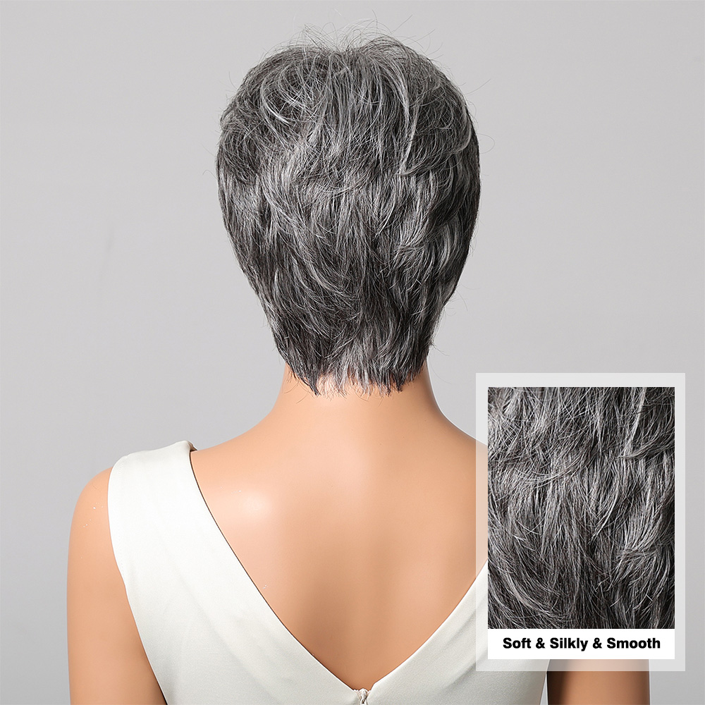 ショートピクシーカットグレー人毛ウィッグ 8 インチレイヤー - Short Pixie Cut Wig Human Hair Cheap のレビューと価格