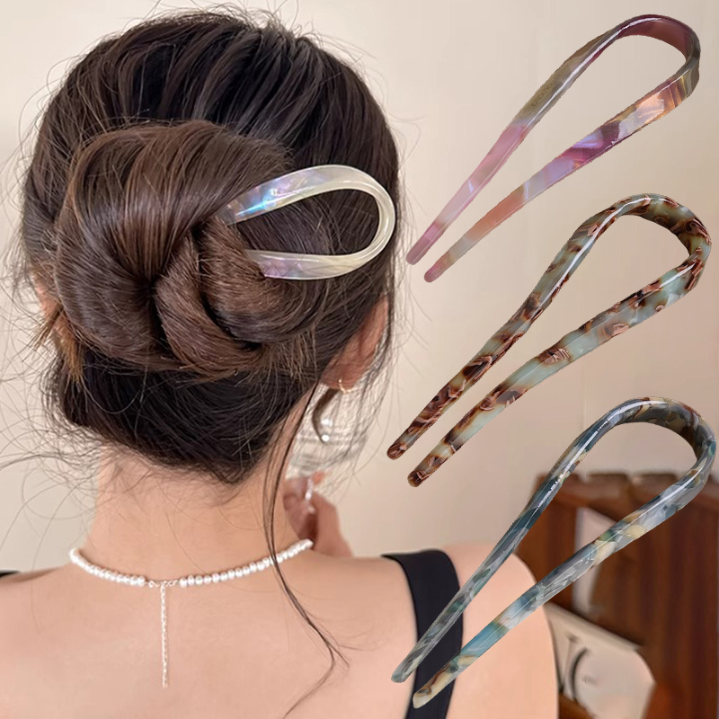 U 字型ヘアスティックアセテートアクリルヘアフォークヘアクリ - Hair Bundles のレビューと価格