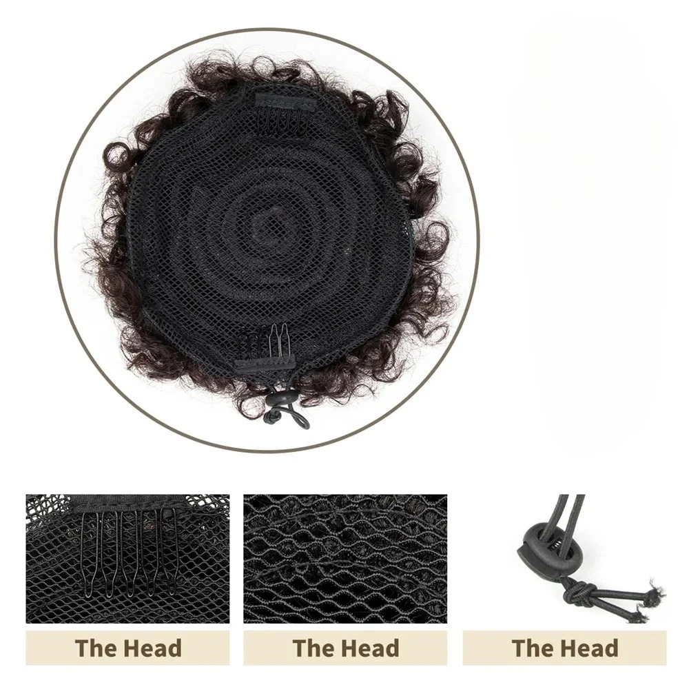 1個/パック キッズヘアパフ ナチュラルブラック人毛アフロパ - Drawstring Afro Curly Puff Ponytail のレビューと価格