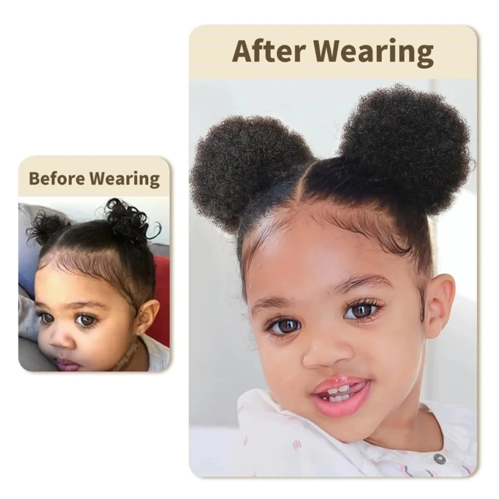 1個/パック キッズヘアパフ ナチュラルブラック人毛アフロパ - Drawstring Afro Curly Puff Ponytail のレビューと価格