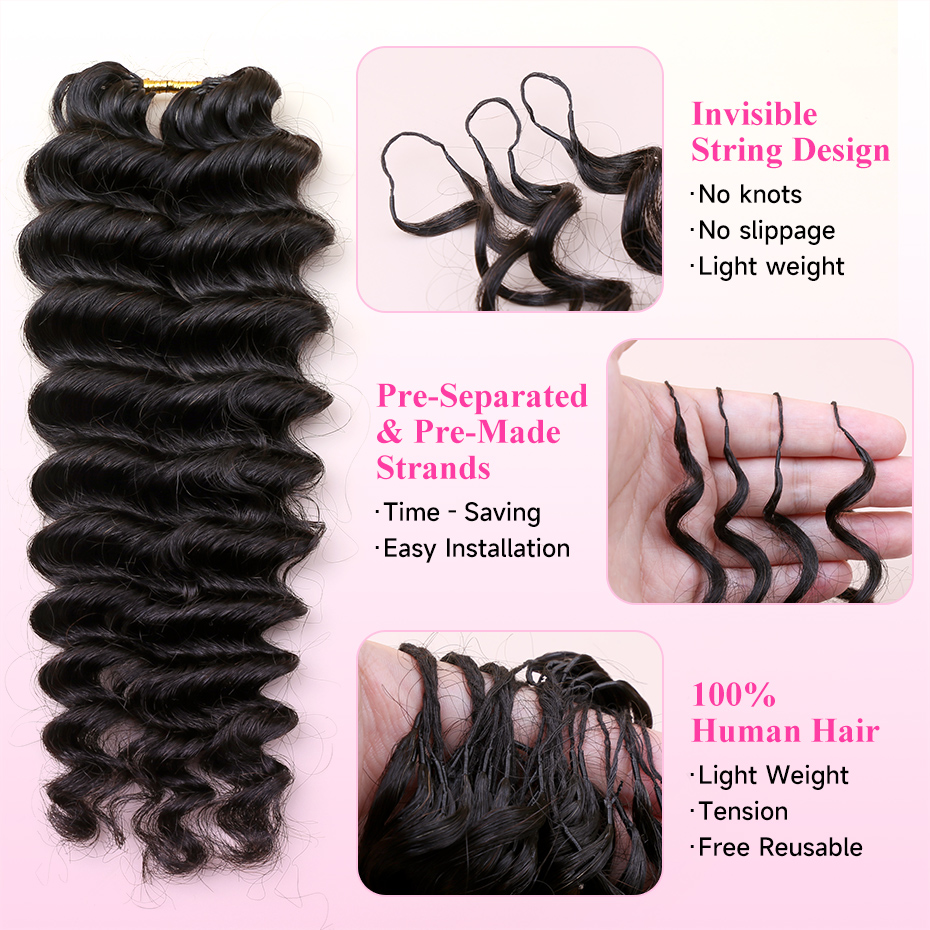 ナチュラルな深波ウェーブのフェザーヘア、100％人毛使用、目 - Hair Bundles のレビューと価格
